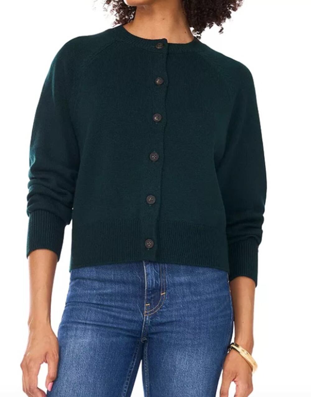 Vince Camuto Women's Button-Front Raglan Cardigan Forest Night XL